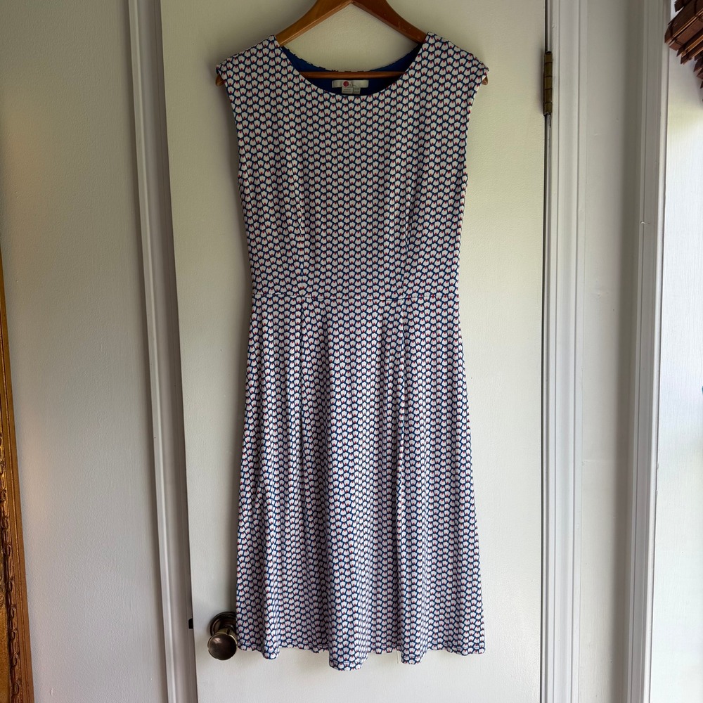 Boden Womens Blue White Red Geometric Heart Print Jersey Dress US 6R J0149